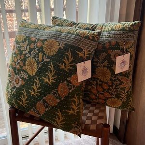 Kantha Pillow Set, Large.  Created from recycled Indian saris. 2 pillows.